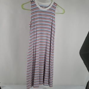 wonder nation Kids 10/12 White Dress with Red, Navy & Light Blue Stripes